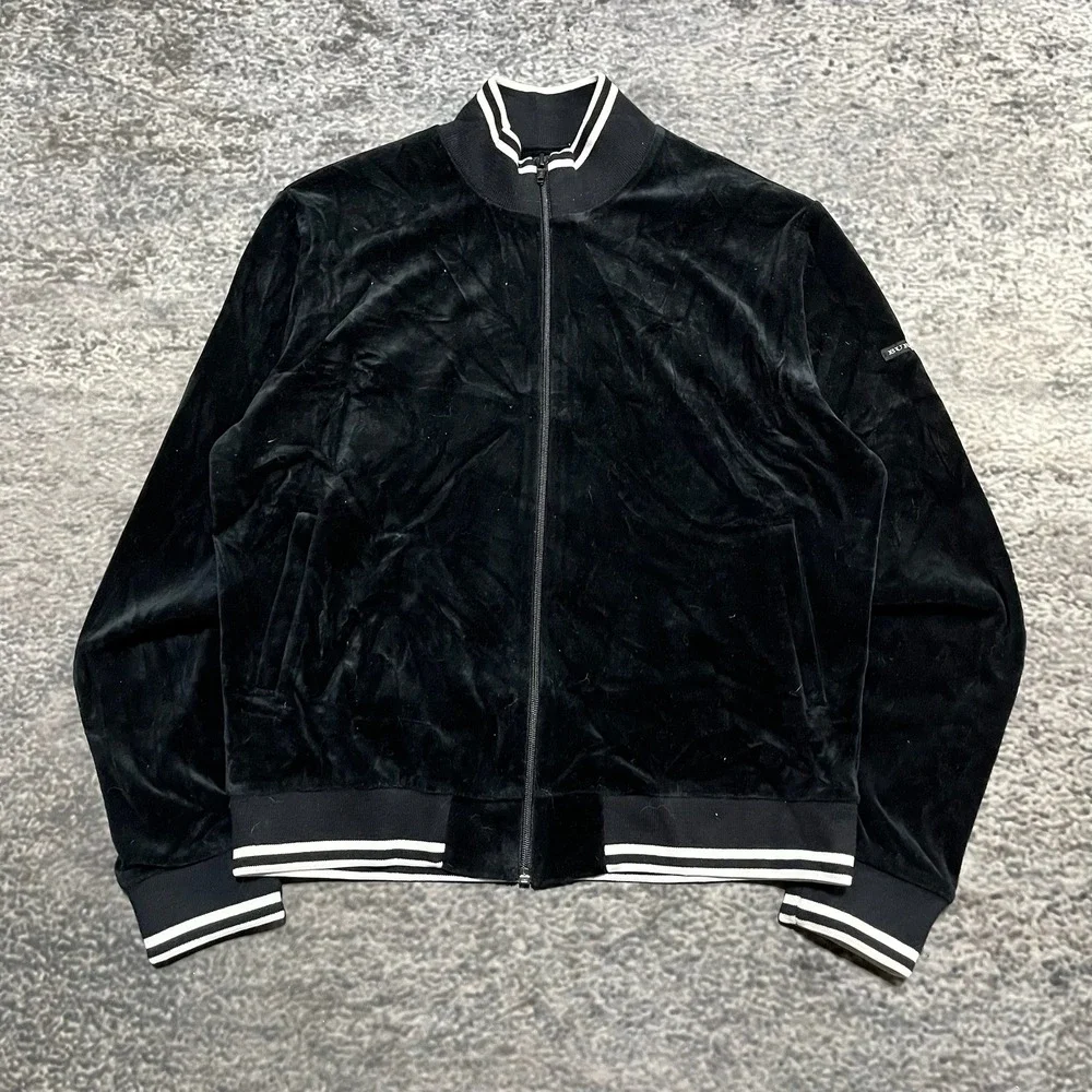 Burberry Golf Striped Bomber Jacket Womens Medium Black Full Zip Velvet Designer